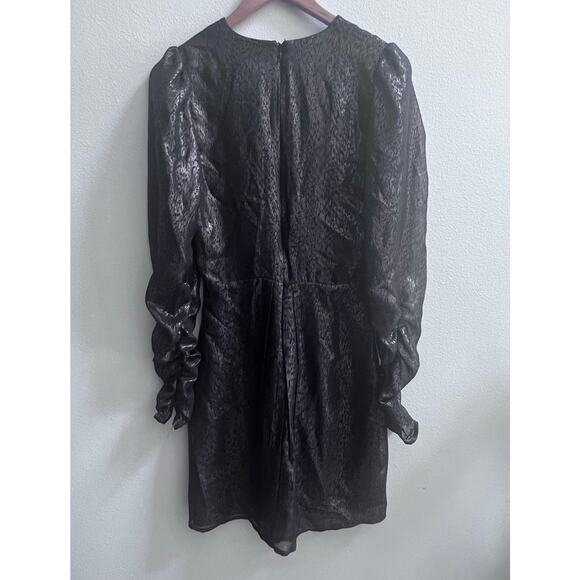 WALTER BAKER V-Neck Puff Long Sleeve Flowy Party Mini Dress Black Gold Womens XS - Picture 2 of 8